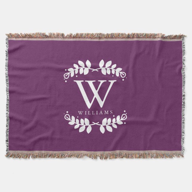 Chic Eggplant Purple Monogram Throw Blanket (Front)