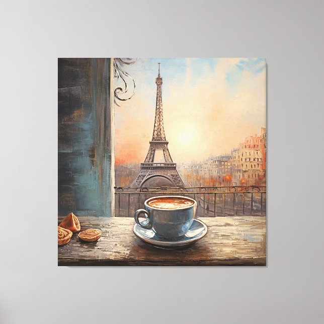 Chic Eiffel Tower Cafe Coffee Chalkboard Paris Canvas Print (Front)