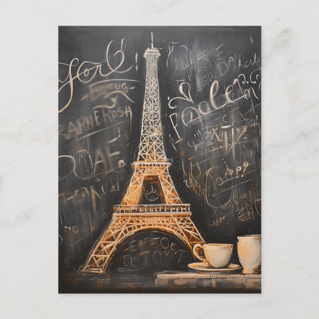 Chic Eiffel Tower Cafe Coffee Chalkboard Paris Postcard (Front)