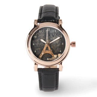 Chic Eiffel Tower Cafe Coffee Chalkboard Paris Watch