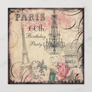 Chic Eiffel Tower & Chandelier 60th Birthday Invitation