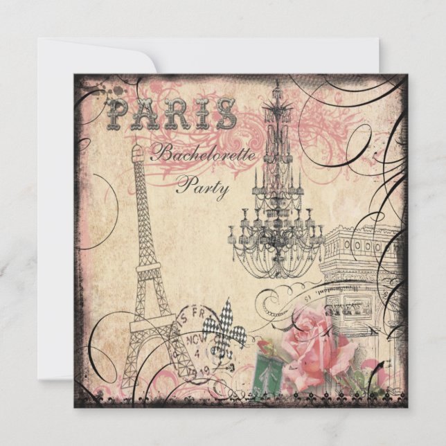 Chic Eiffel Tower & Chandelier Bachelorette Party Invitation (Front)