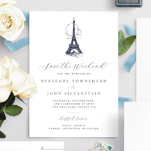 Chic Eiffel Tower Paris Save the Weekend Wedding Date