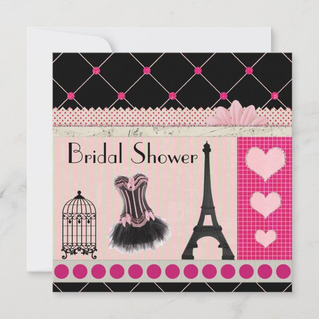 Chic Eiffel Tower Pink Paris Bridal Shower Invitation (Front)