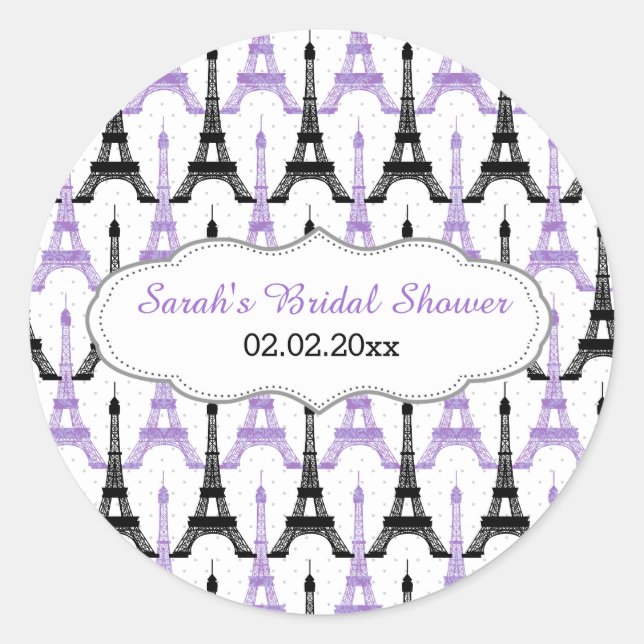 Chic Eiffel tower Purple Personalised stickers (Front)