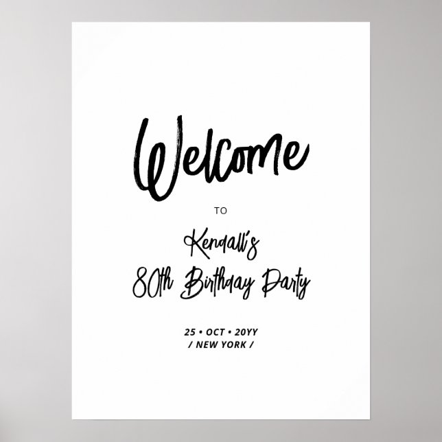 Chic Eighty 80th Birthday Party Welcome Sign  (Front)