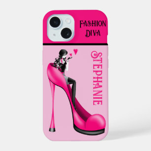 Chic Elegance: Fashionable Lady Blowing a Kiss iPhone 15 Case