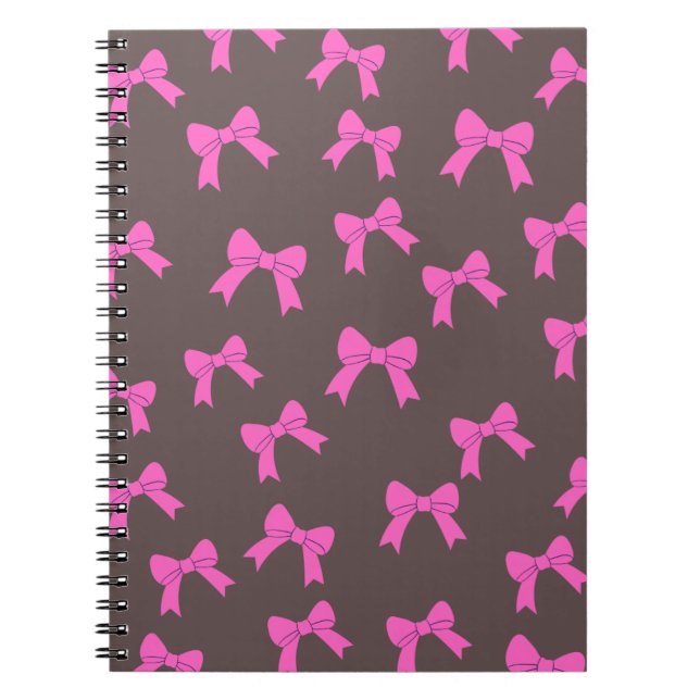 Chic Elegance: Pink Bows on Black Notebook (Front)