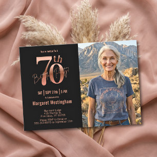 Chic Elegance Rose Gold Photo 70th Birthday Invitation