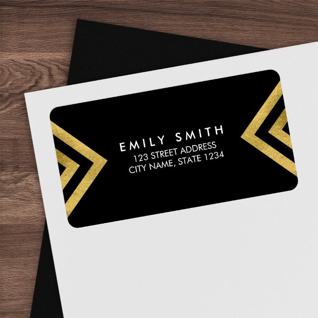 Chic Elegant Black and Faux Gold Geometric Address Label (Creator Uploaded)