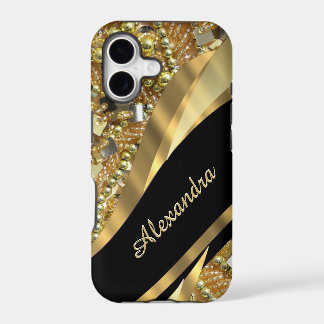 Chic elegant black and gold bling personalised