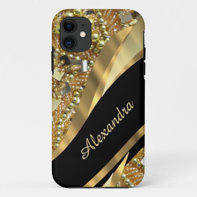 Chic elegant black and gold bling personalised Case-Mate iPhone case (Back)