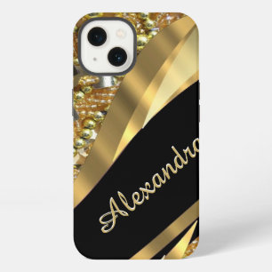 Chic elegant black and gold bling personalised iPhone 13 case