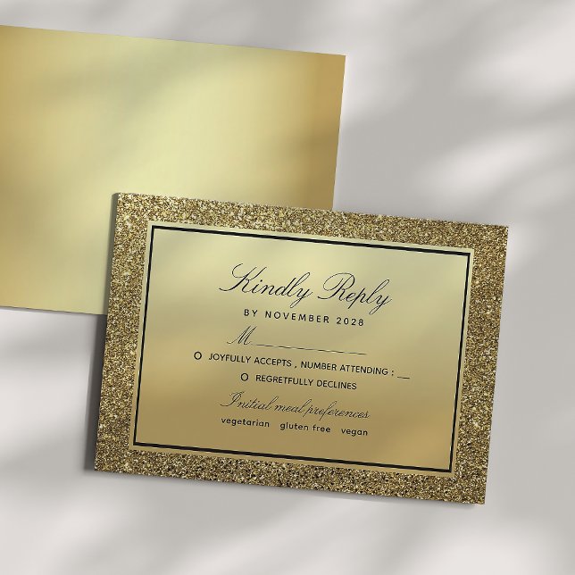 Chic Elegant Black and Gold Wedding RSVP Card (Creator Uploaded)