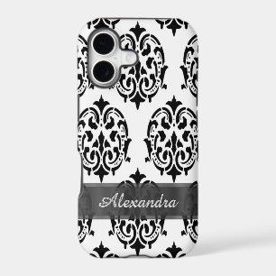 Chic elegant black and white personalised damask