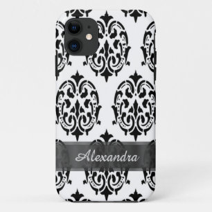 Chic elegant black and white personalised damask Case-Mate iPhone case