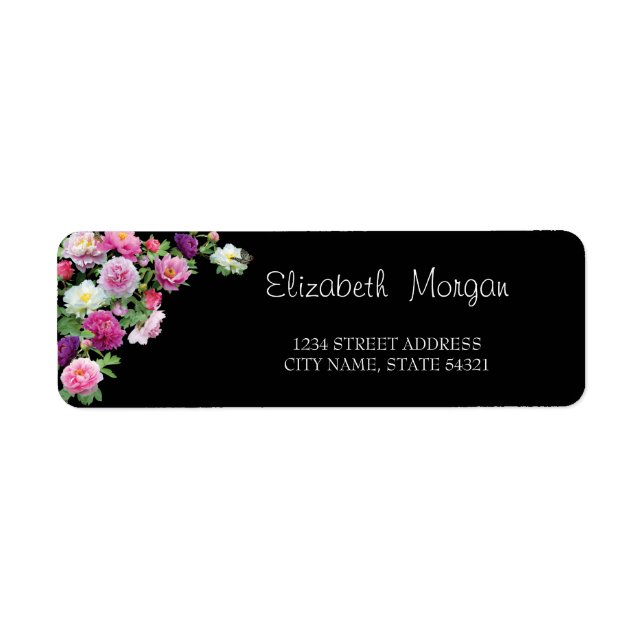 Chic Elegant,Black ,Flowers  Address Label (Front)