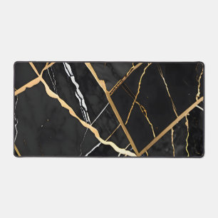 Chic Elegant black golden yellow Faux Marble Desk Mat