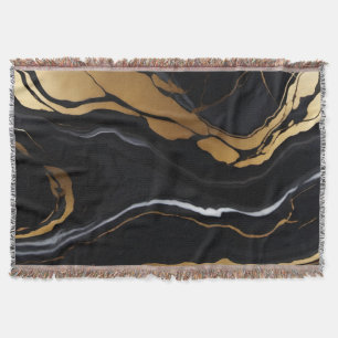 Chic Elegant black golden yellow Faux Marble  Throw Blanket