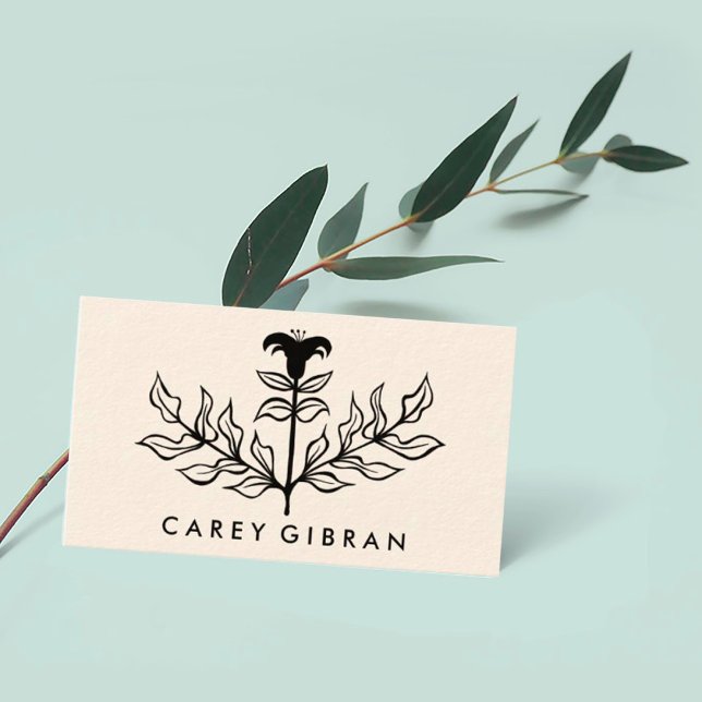 Chic Elegant Black Lily Line Drawing CUSTOM  Business Card (Creator Uploaded)