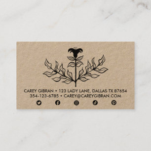 Chic Elegant Black Lily Line Drawing CUSTOM Kraft Business Card