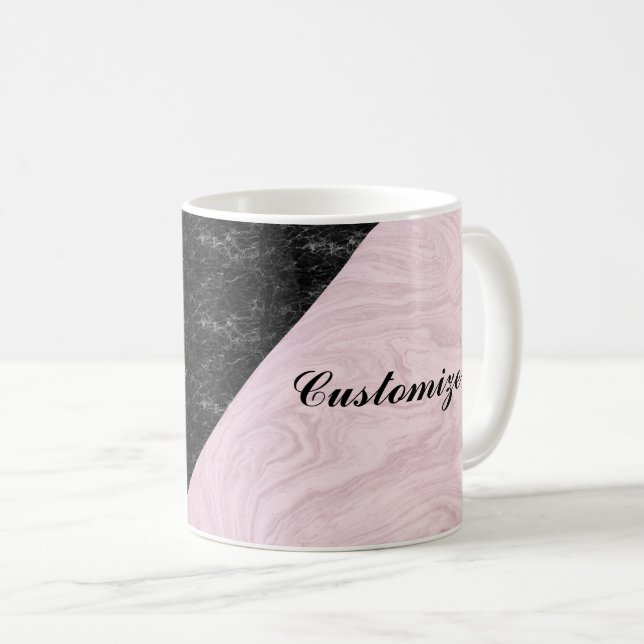 Chic Elegant Black Pink Marble Personalised Coffee Mug (Front Right)