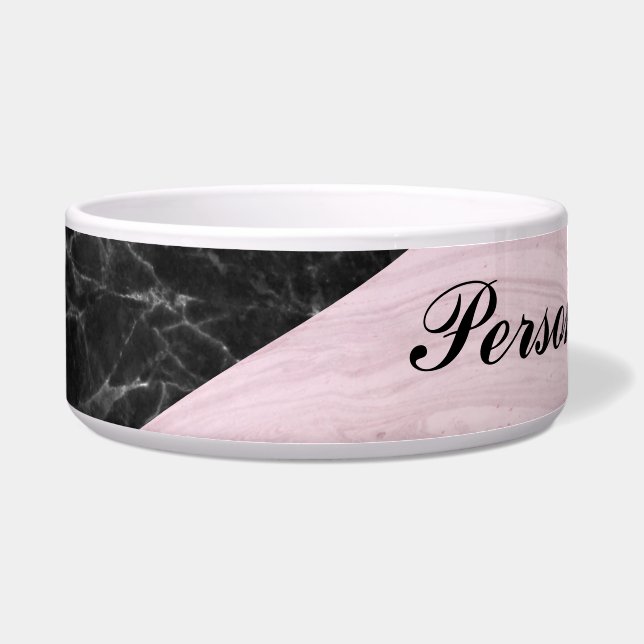 Chic Elegant Black Pink Marble Personalised Dog (Front)