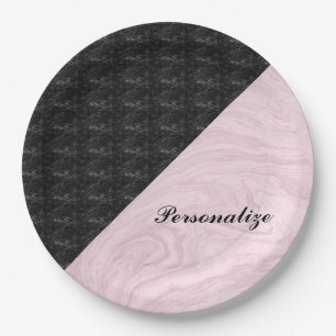 Chic Elegant Black Pink Marble Personalised Paper Plate