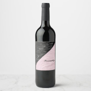 Chic Elegant Black Pink Marble Personalised Wine Label