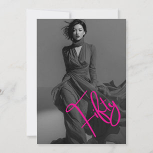 Chic Elegant Black & Pink Photo 50th Birthday Invitation