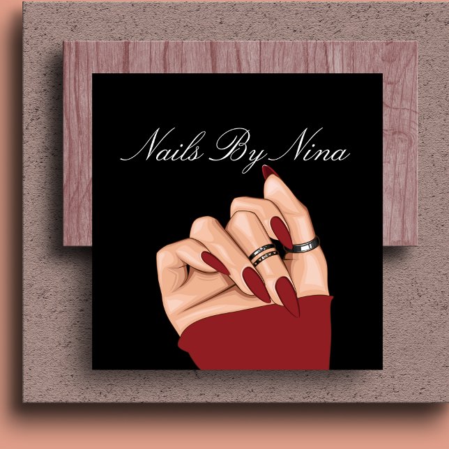 Chic Elegant Black & Red Nail Salon Manicurist  Square Business Card (Creator Uploaded)