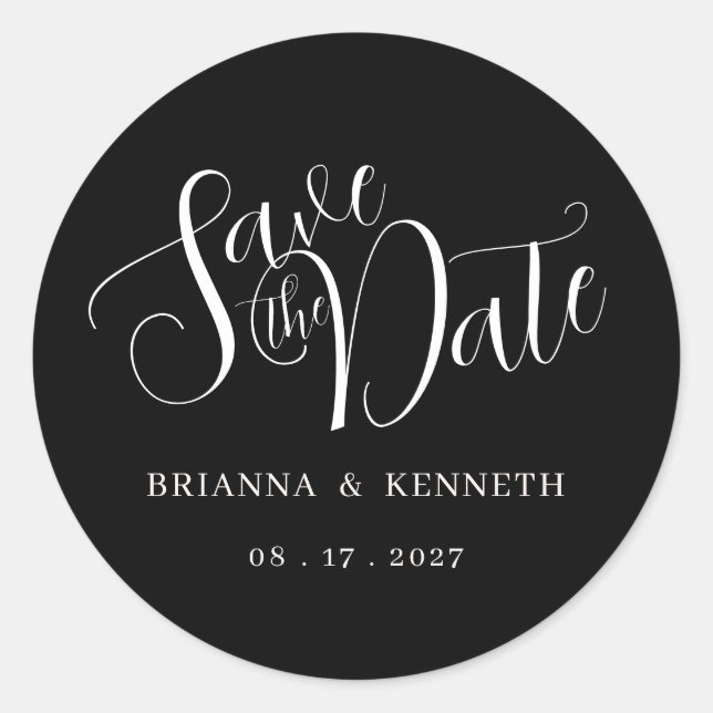 Chic Elegant Black Wedding Save the Date Classic Round Sticker (Front)