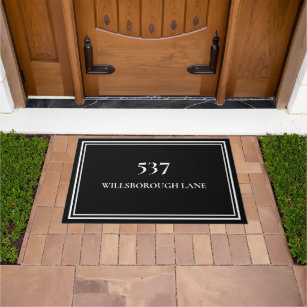 Chic Elegant Black White House Number Street Name Doormat