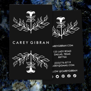 Chic Elegant Black White Lily Line Drawing Custom Business Card