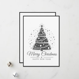 Chic Elegant Black White Merry Christmas Tree      Holiday Card