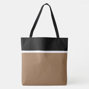 Chic Elegant Black White Mocha Brown Colour Block Tote Bag