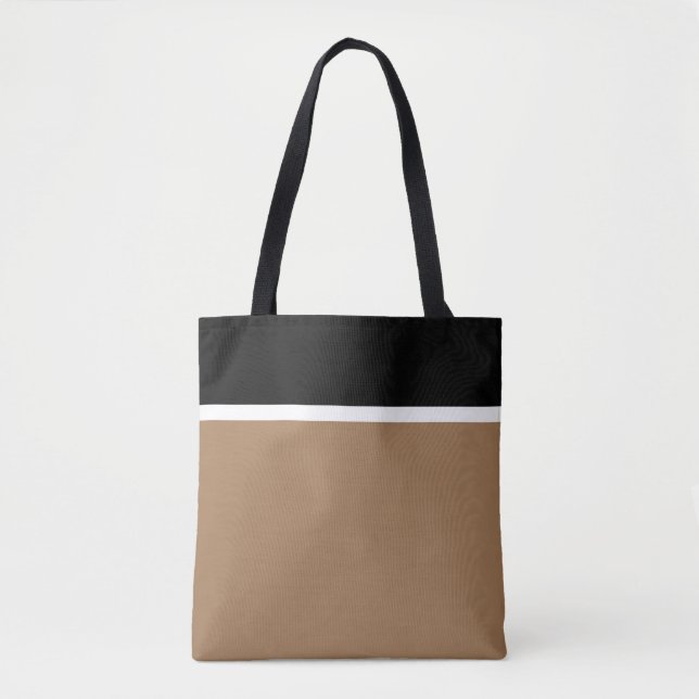 Chic Elegant Black White Mocha Brown Colour Block Tote Bag (Front)