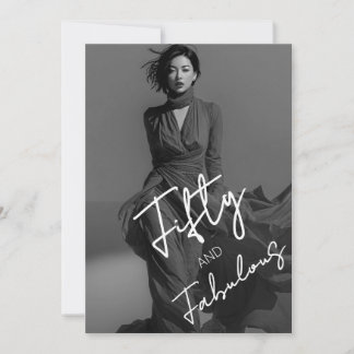 Chic Elegant Black & White Photo Fifty & Fabulous  Invitation