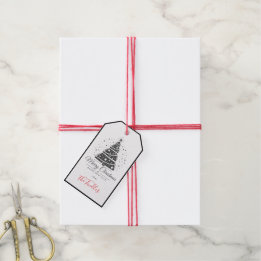 Chic Elegant Black White Script Christmas Tree Gift Tags