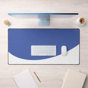 Chic Elegant Blue Flowing White Wave Bottom Edge Desk Mat