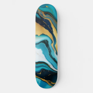 Chic Elegant blue green gold Faux Marble  Skateboard