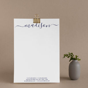 Chic Elegant Blue Typography Monogram Custom Letterhead