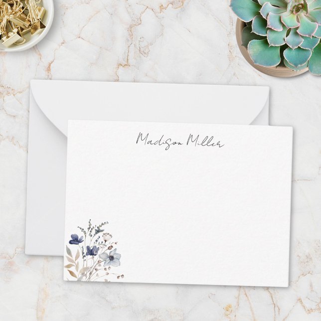 Chic Elegant Blue Wildflower Floral Card (Close up)