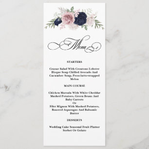 Chic Elegant Blush Navy Blue Wedding Menu