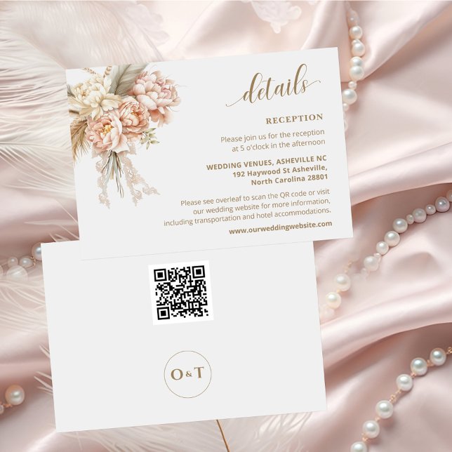 Chic Elegant Boho Floral QR Code Wedding Details  Enclosure Card (Creator Uploaded)