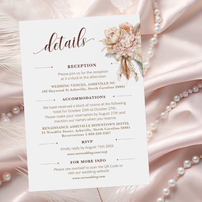 Chic Elegant Boho QR Code Floral Wedding Details Enclosure Card (Creator Uploaded)