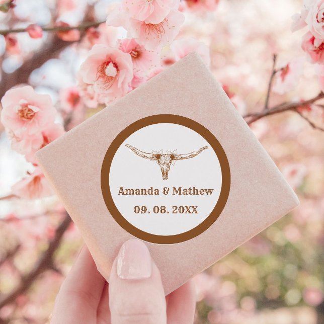 Chic & Elegant  Boho Western Cowboy Wedding  Classic Round Sticker (Creator Uploaded)