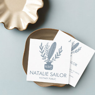Chic Elegant Botanical Quill Logo Notary Public Square Business Card