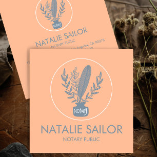 Chic Elegant Botanical Quill Logo Notary Public Square Business Card