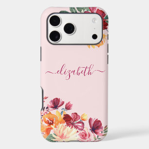 Chic Elegant Burgundy Pink Orange Floral Name